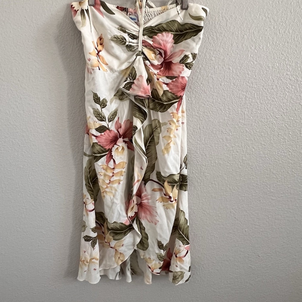 Tropical Halter XL Dress Tie Neck Self Tie Resort Vacation Beach Smocked Ruffle